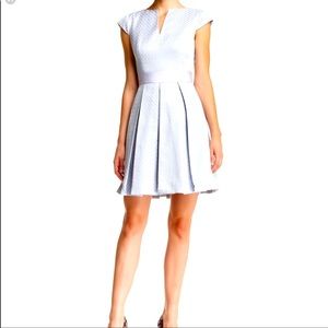 TED BAKER DENAI SILVER/BLUE JACQUARD FIT AND FLARE DRESS US SIZE 4